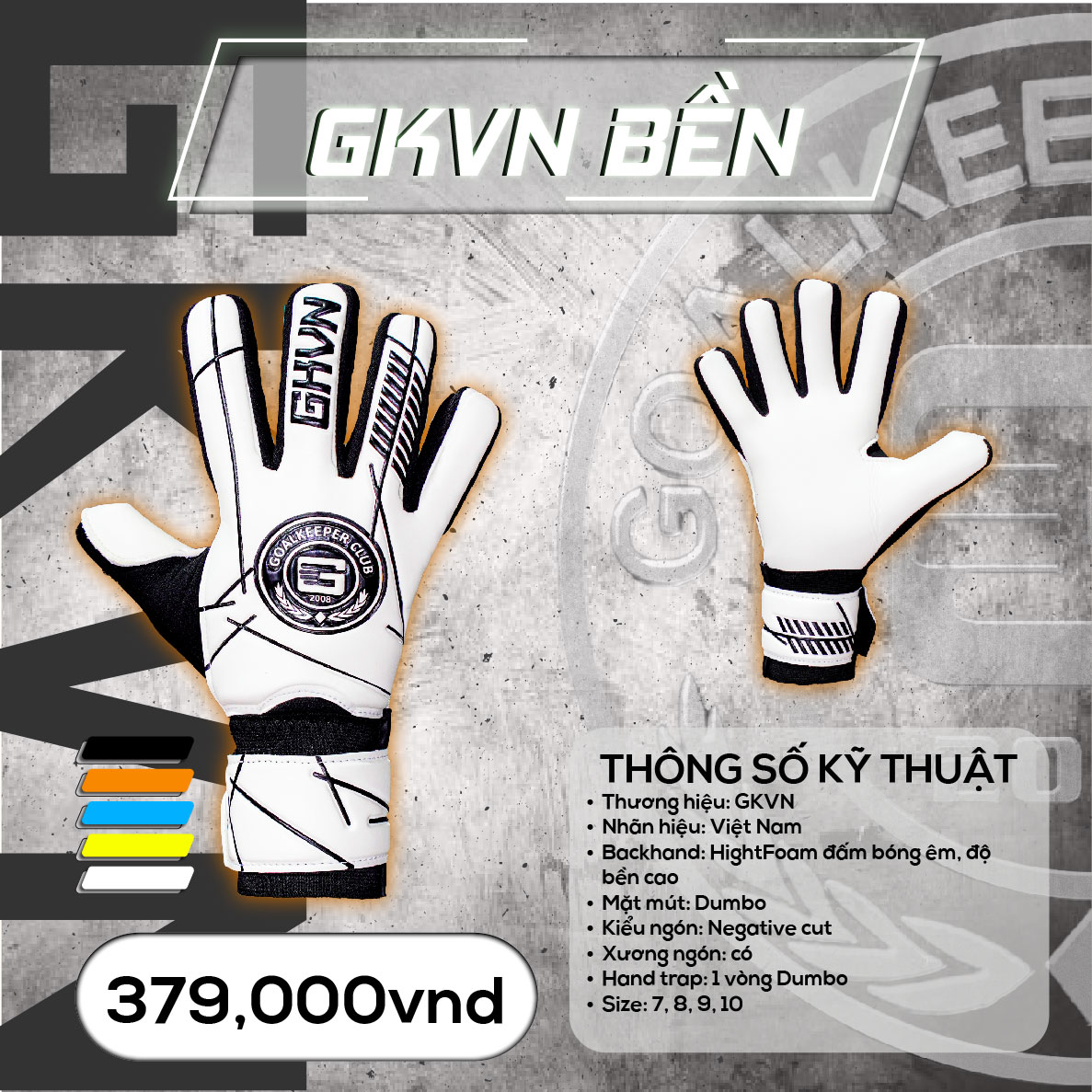 Găng Tay Thủ Môn GKVN Bền - Trắng