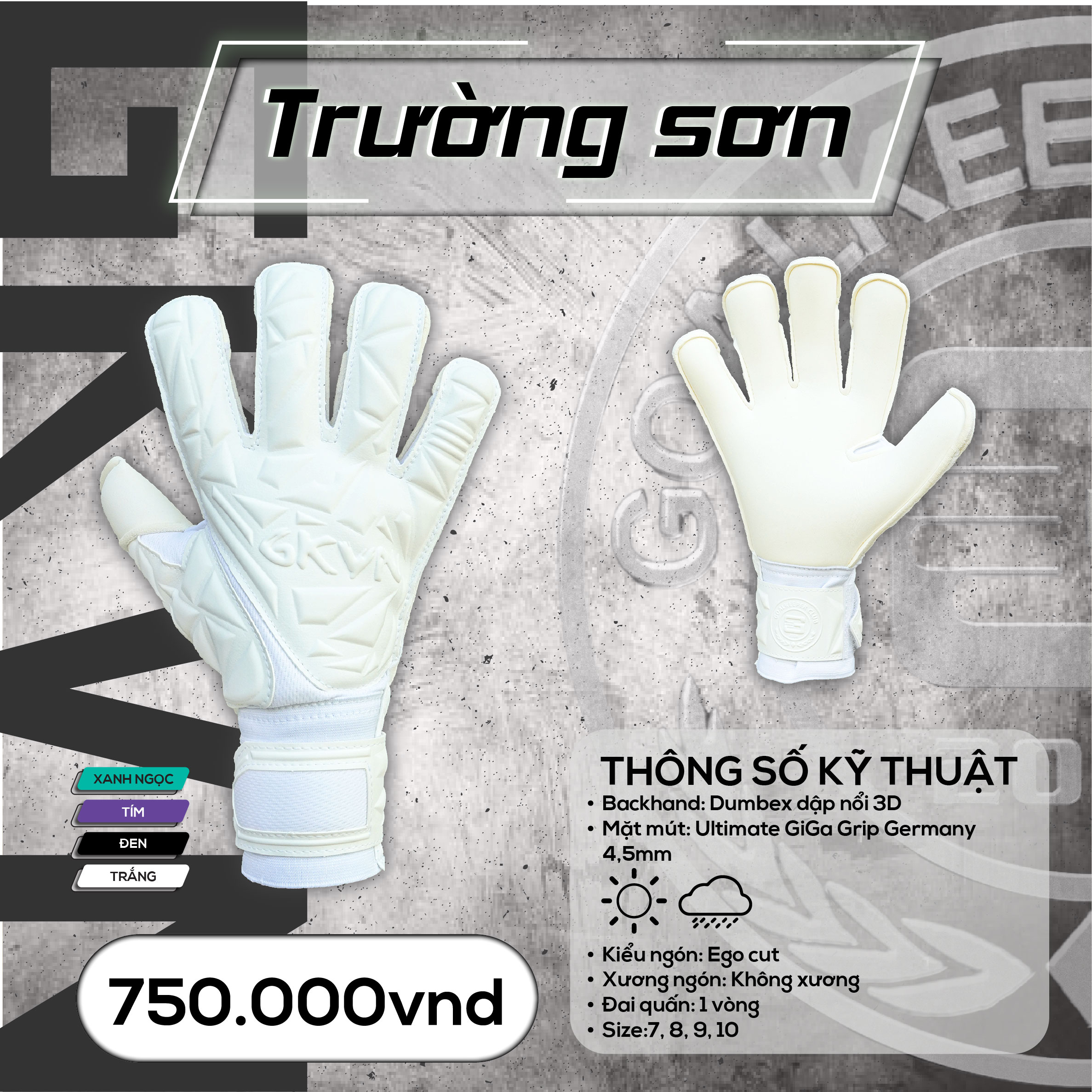 Găng tay thủ môn GKVN Trường Sơn - Trắng