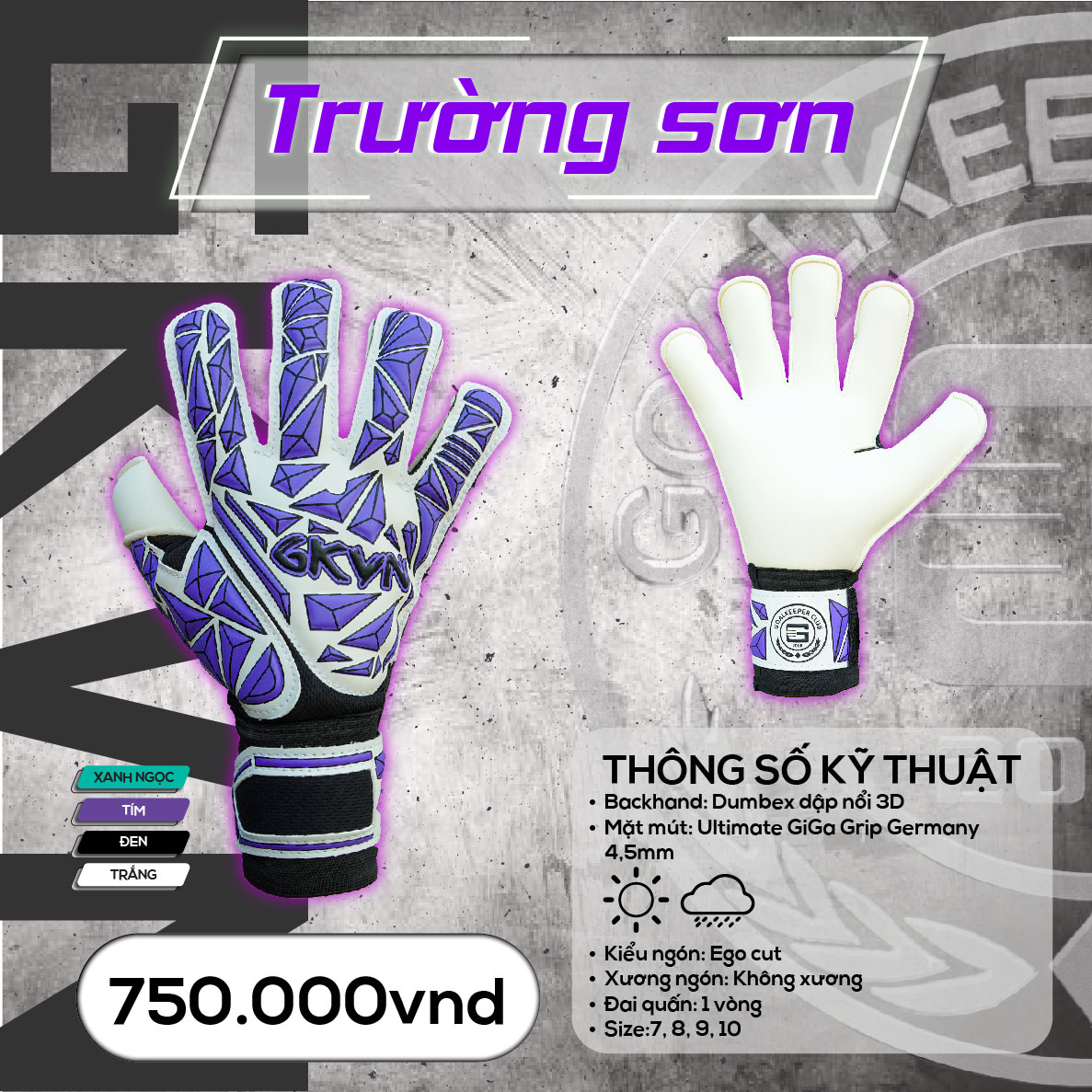 Găng tay thủ môn GKVN Trường Sơn - Tím