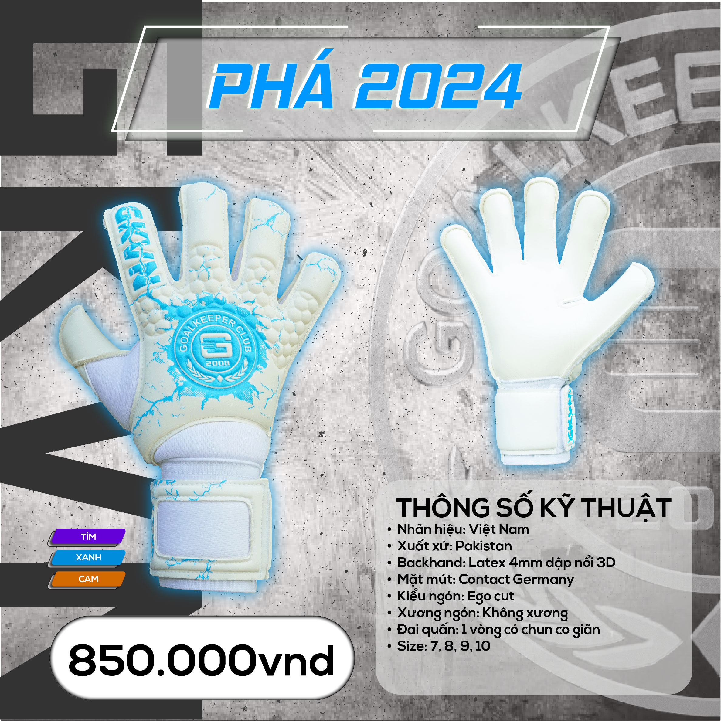 Găng Tay Thủ Môn GKVN Phá - Special Contact TDD - Xanh Biển