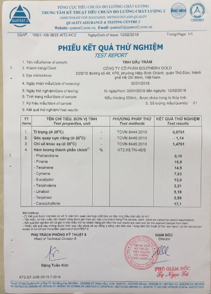 kiểm định Tinh Dầu Tràm (Tràm Gió - Cajeput) kiểm định Tinh Dầu Tràm (Tràm Gió - Cajeput)