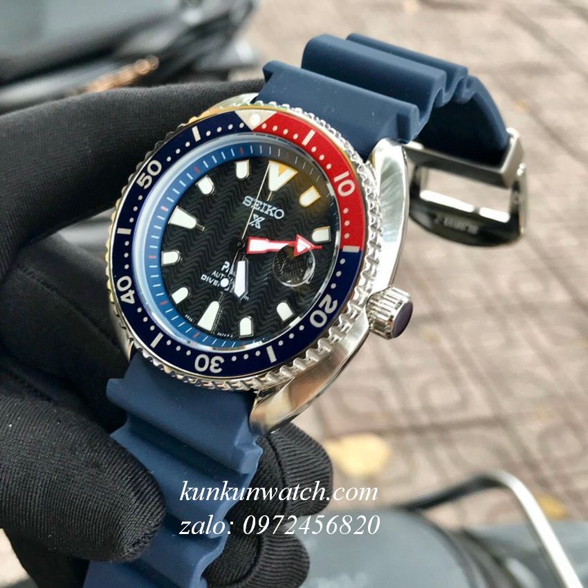 Đồng Hồ Nam Seiko Prospex Diver Mini Turtles Automatic Dây Xanh Niềng Xanh  Đỏ 42mm KUNKUN WATCH