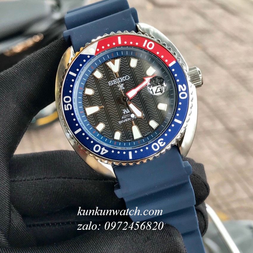 Đồng Hồ Nam Seiko Prospex Diver Mini Turtles Automatic Dây Xanh Niềng Xanh  Đỏ 42mm KUNKUN WATCH