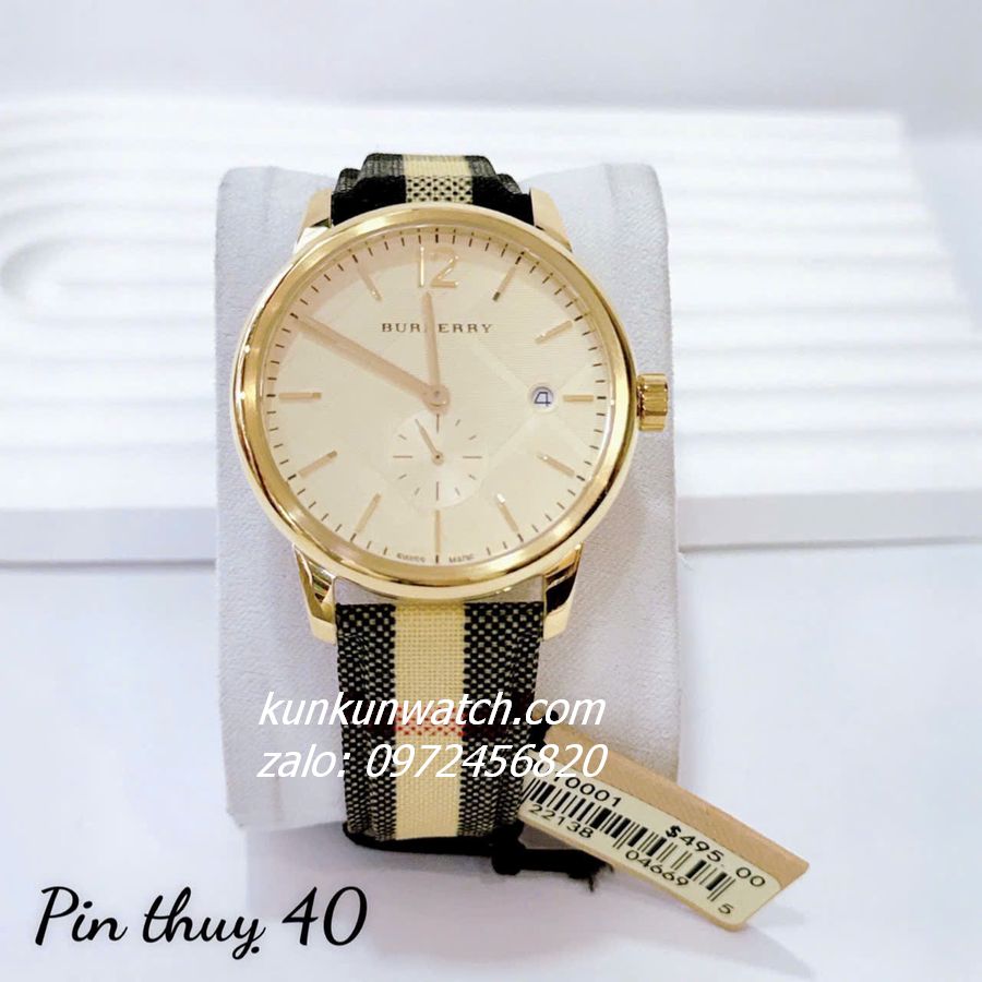 ฤแปng Hแป Nam Burberry Classic Round BU10001 Gold Dรขy Da 40mm KUNKUN