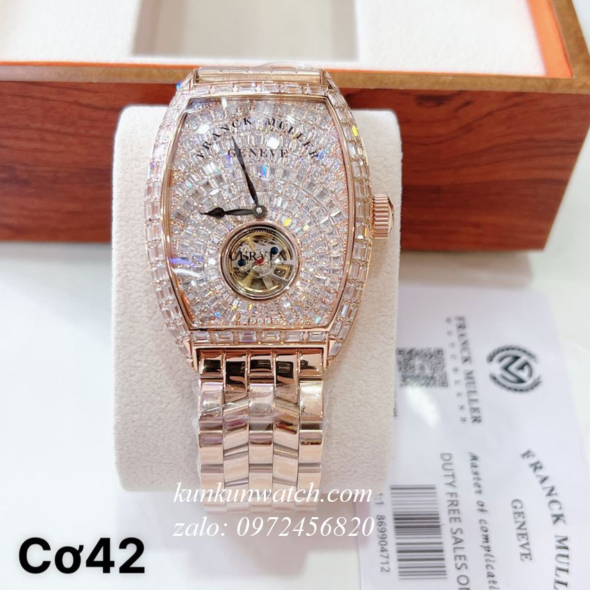 Đồng Hồ Nam Franck Muller Automatic Lộ Cơ Đính Full Pha Lê Vàng