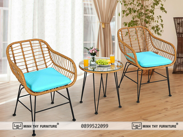 Bàn Ghế Cafe Ngoài Trời Nhựa Giả Mây