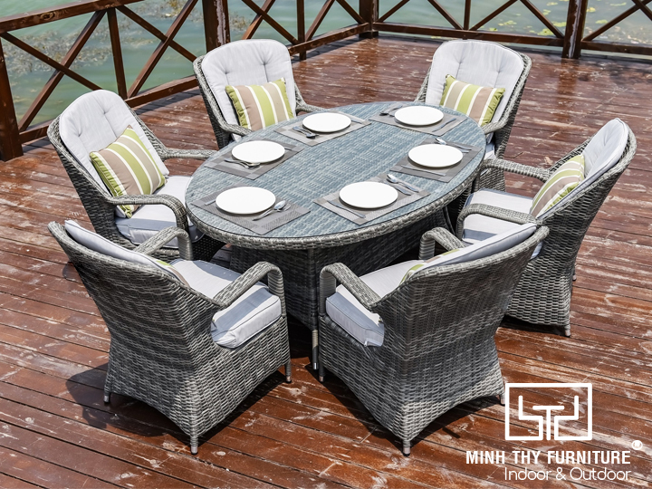 Bộ bàn ghế mây nhựa ngoài trời MT 2037 7 Bàn Ghế Mây Ngoài Trời MT2037