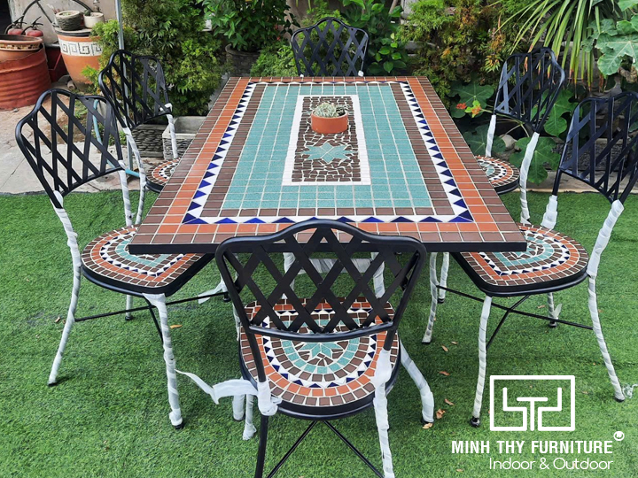 Bàn Ghế Cafe Sắt Mosaic Ngoài Trời