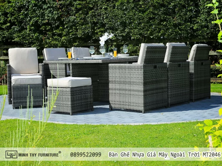 Bộ bàn ghế ăn ngoài trời MT 2046 6 BÀN GHẾ GIẢ MÂY NGOÀI TRỜI MT2046