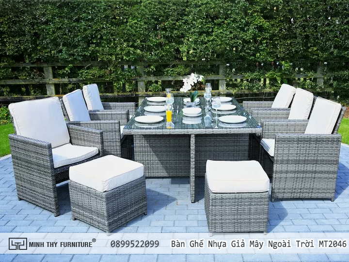 Bộ bàn ghế ăn ngoài trời MT 2046 7 BÀN GHẾ GIẢ MÂY NGOÀI TRỜI MT2046