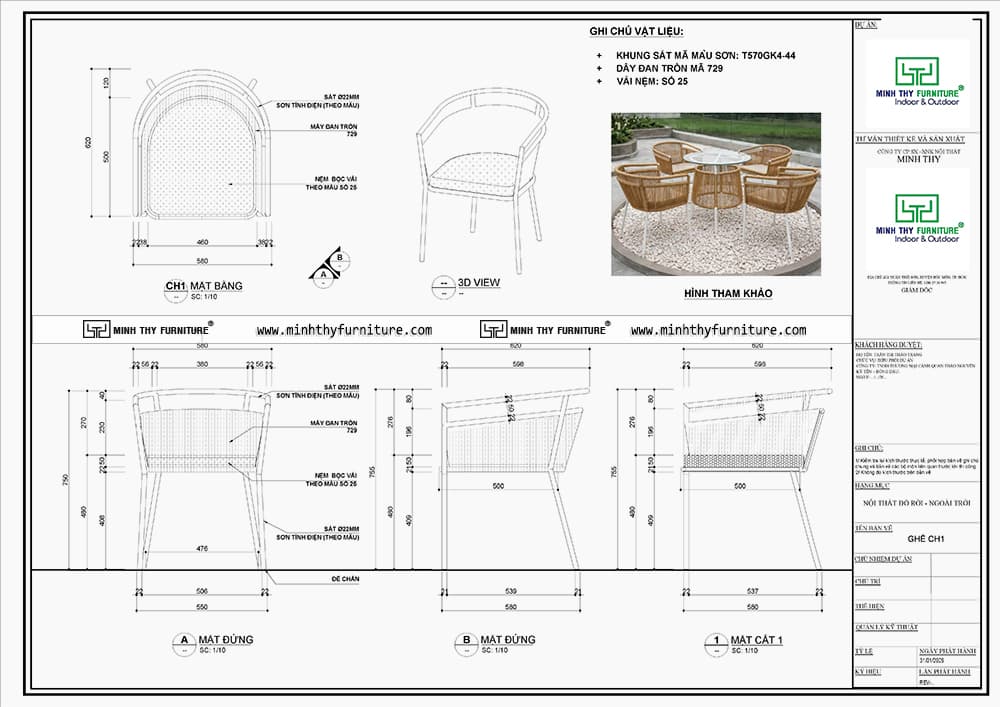 Bản Vẽ Bàn Ghế Giả Mây Ngoài Trời MT2020