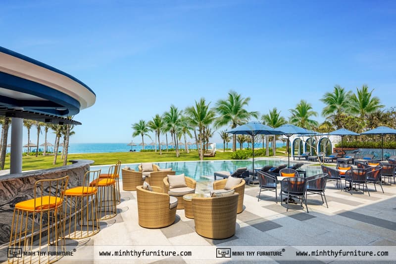 Bàn ghế giả mây ngoài trời