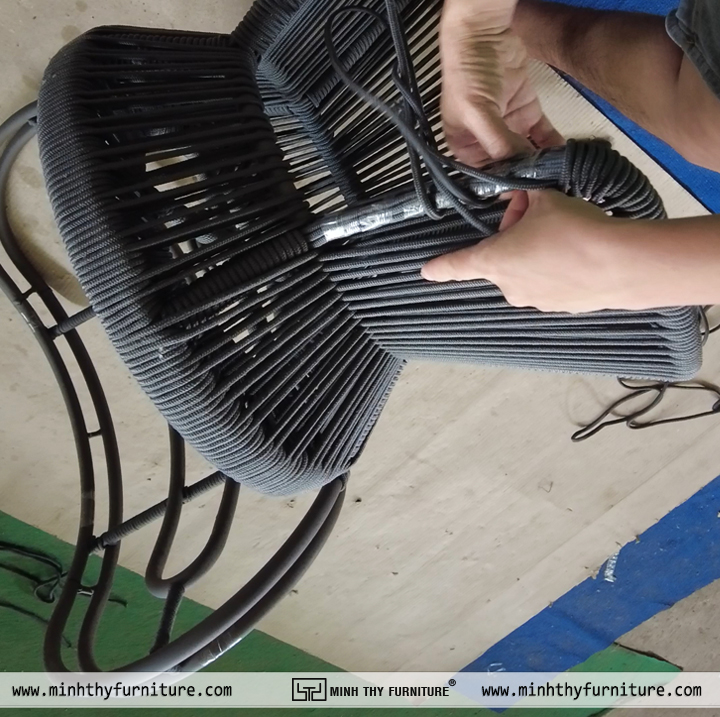 Ghế cafe trong nhà đan dây rope khung nhôm sơn tĩnh điện sản xuất tại xưởng Minh Thy