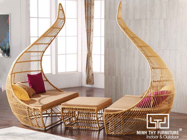 Độc lạ với bộ ghế hồ bơi mây nhựa MT 4046 7 GHẾ HỒ BƠI MÂY NHỰA CÓ MAI CHE MT4046