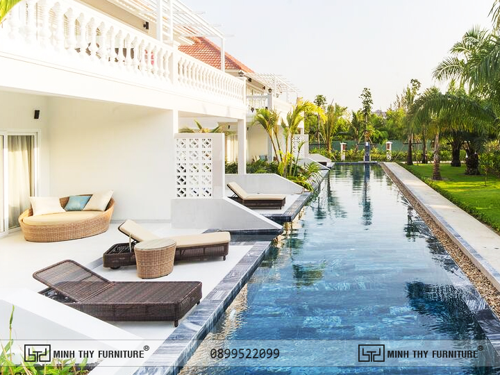 Giường hồ bơi mây nhựa MT 492 8 Ghế hồ bơi giả mây