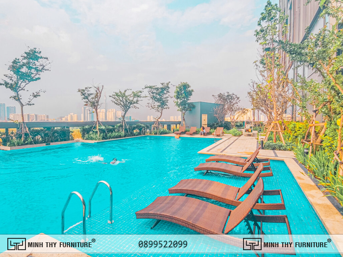 Một số dự án nội ngoại thất mây nhựa tiêu biểu của Minh Thy. 10 Ghế hồ bơi ngoài trời