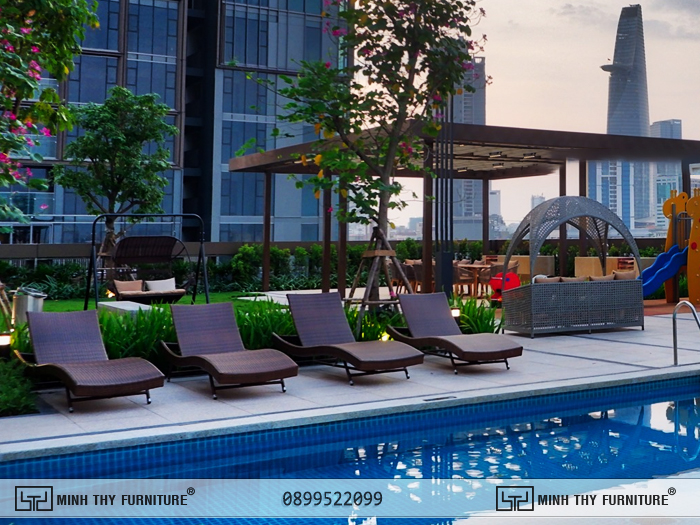 Một số dự án nội ngoại thất mây nhựa tiêu biểu của Minh Thy. 9 Ghế hồ bơi ngoài trời