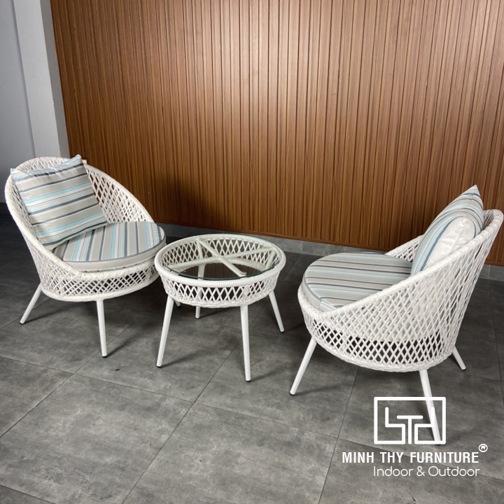 Bàn Ghế Ban Công Mây Nhựa MT2A158 – Nhỏ Gọn, Thoáng Đẹp