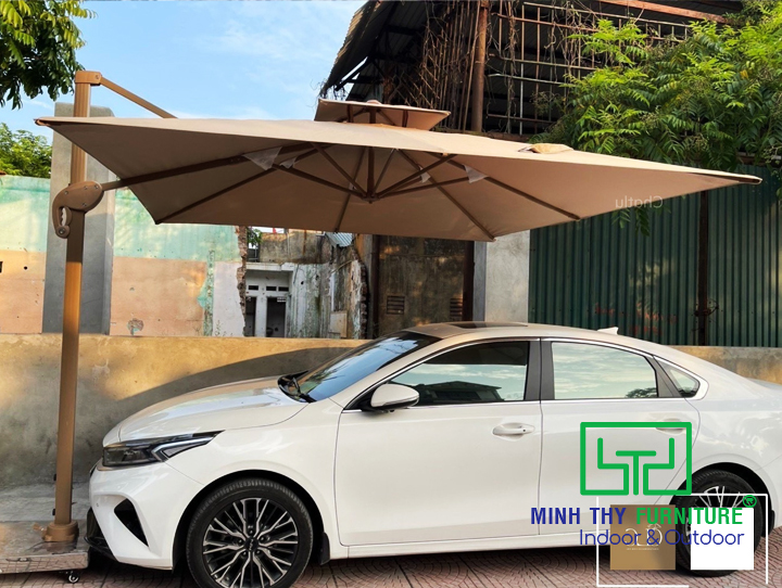 Ô Dù Lệch Tâm Vuông 3M Xoay 360 Hợp Kim Nhôm Màu Ghi