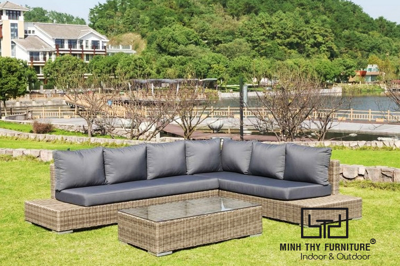 Sofa nhựa giả mây sân vườn