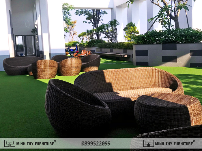 Một số dự án nội ngoại thất mây nhựa tiêu biểu của Minh Thy. 3 Sofa nhựa giả mây