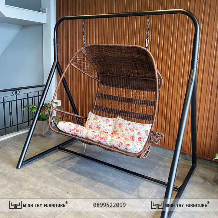 Xích đu đôi ngoài trời MT 956 5 GHẾ XÍCH ĐU ĐÔI NHỰA GIẢ MÂY MT956