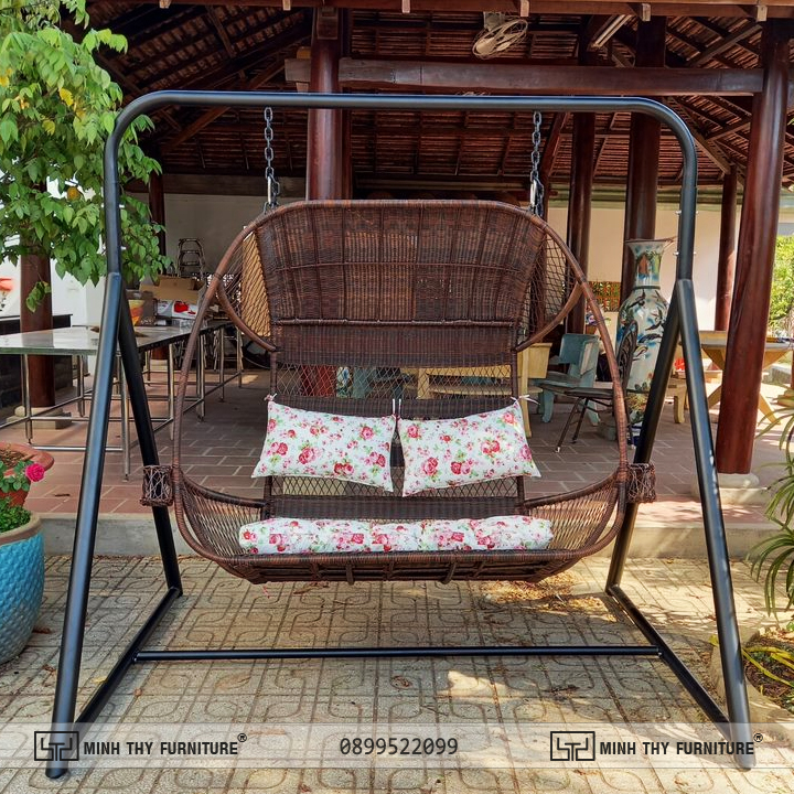 Xích đu đôi ngoài trời MT 956 6 GHẾ XÍCH ĐU ĐÔI MÂY NHỰA MT956