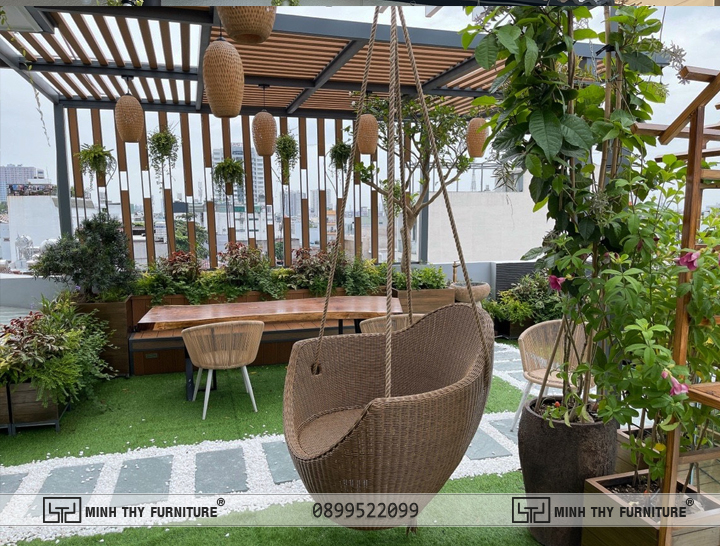 Những mẫu ghế xích đu treo trần đẹp 3 Ghế xích đu treo trần nhà nhựa giả mây sân vườn