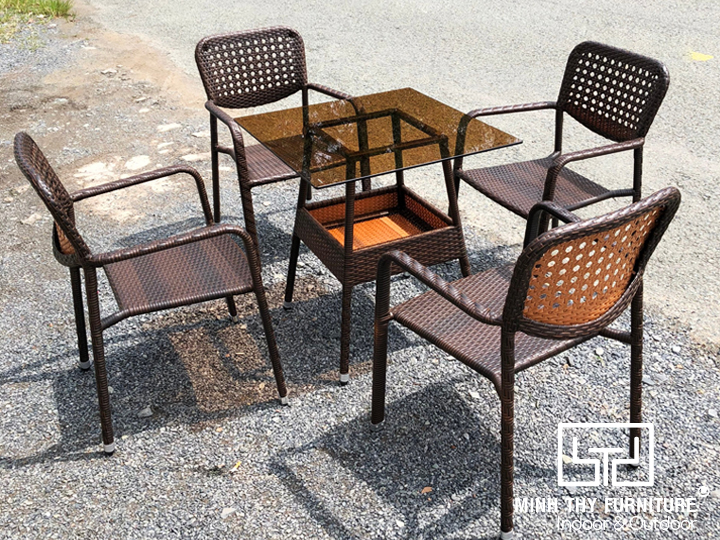 BỘ BÀN GHẾ CAFE MÂY NHỰA MT2024 5 BỘ BÀN GHẾ ĂN NHỰA GIẢ MÂY MT2024