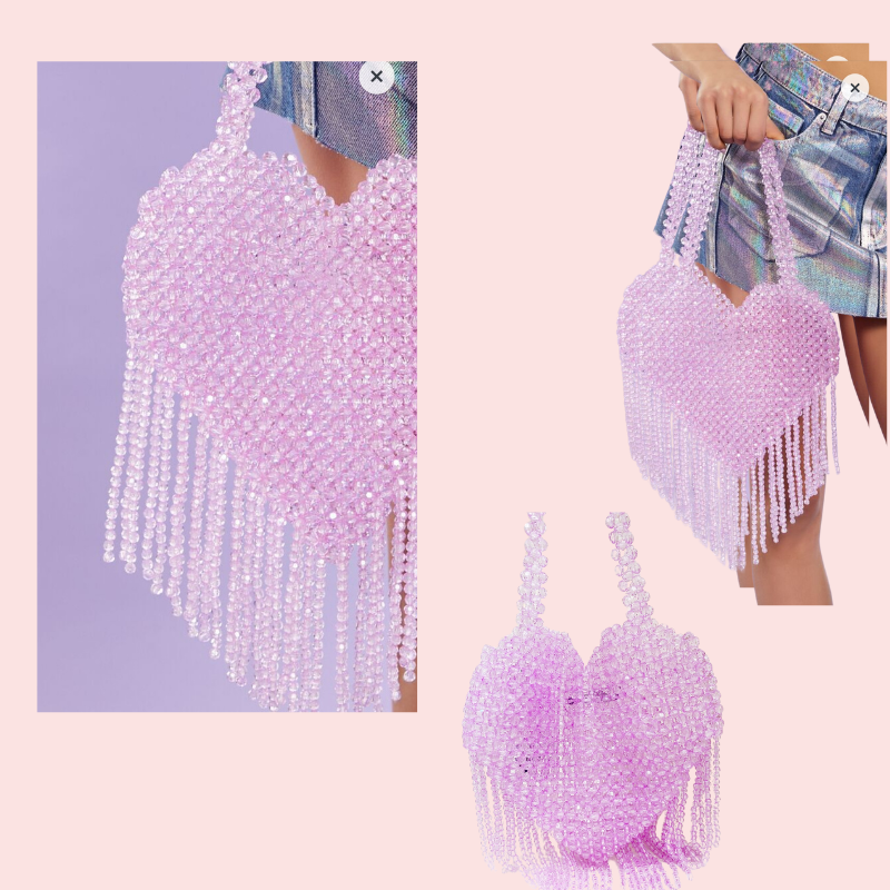 Túi F21 hạt nhựa màu hồng hình trái tim