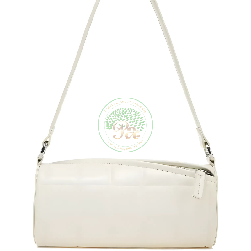 Túi dây kéo xéo màu trắng kem