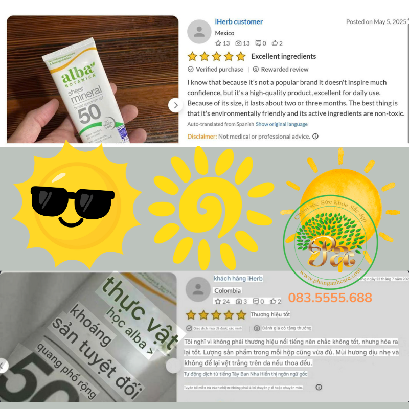 Kem chống nắng khoáng chất Alba Botanica Sheer Mineral Broad Spectrum SPF 50