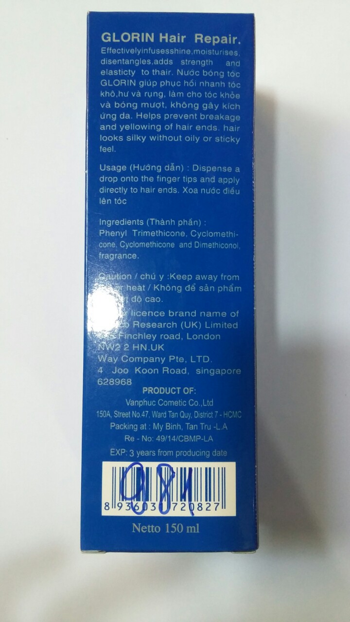 Nước bóng tóc Glorin 150ml