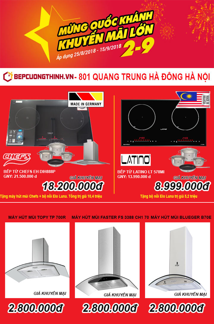 Bếp Cường Thịnh khuyến mãi tưng bừng chào mừng quốc khánh 2-9