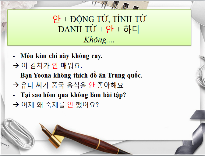 Cách dùng của 안 và 지 않다- Cấu trúc phủ định - không