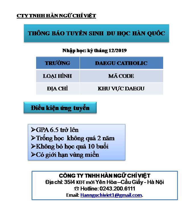 BẢN TIN TUYỂN SINH DU HỌC KỲ THÁNG 12-2019
