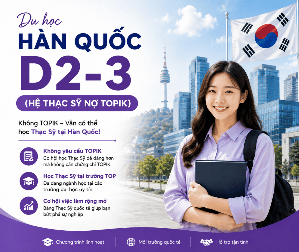 Du học Hàn Quốc D2-3 (Thạc sĩ nợ TOPIK) 2026 – Cơ hội học chuyên ngành với chi phí tối ưu