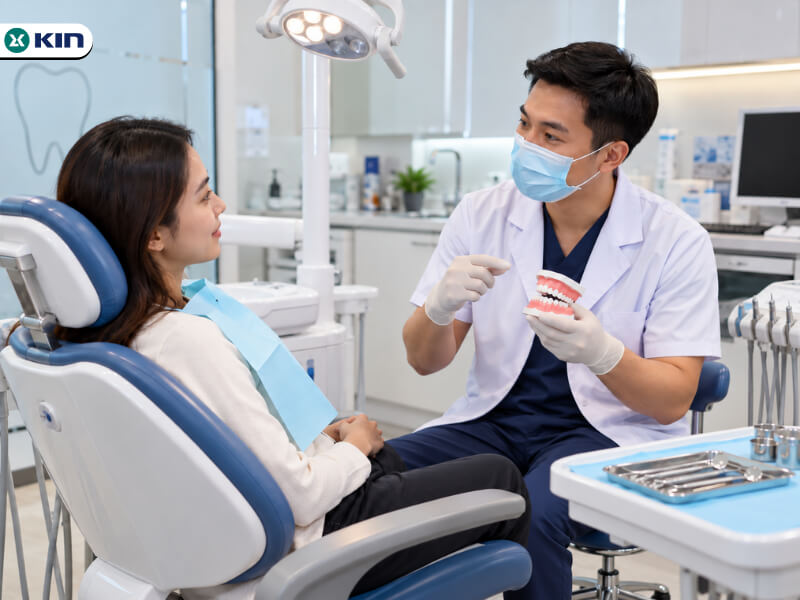 Nha sĩ tư vấn bệnh nhân điều trị sâu chân răng