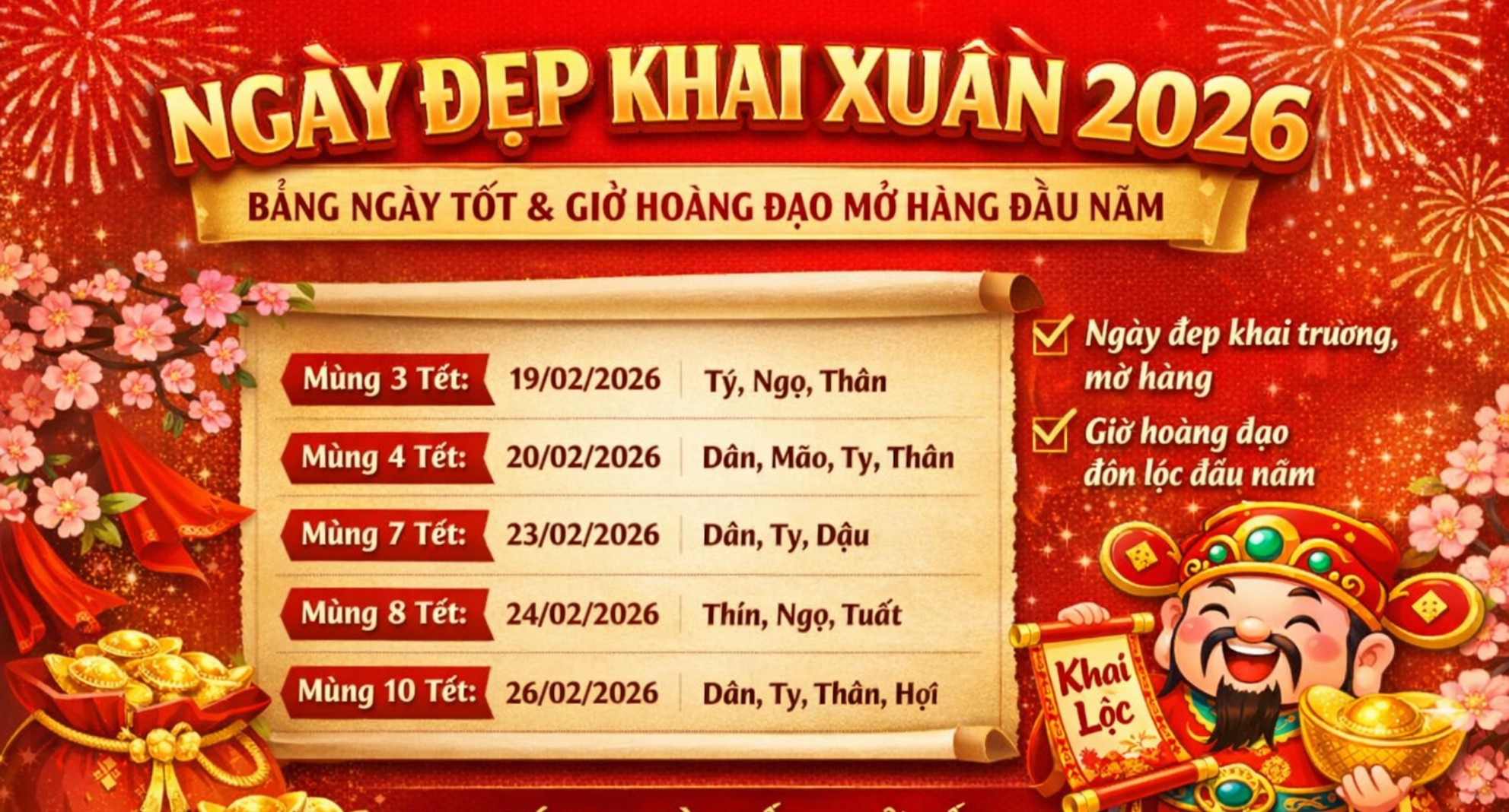 Ngày Đẹp Khai Xuân 2026 Kèm Giờ Hoàng Đạo Chuẩn Phong Thủy