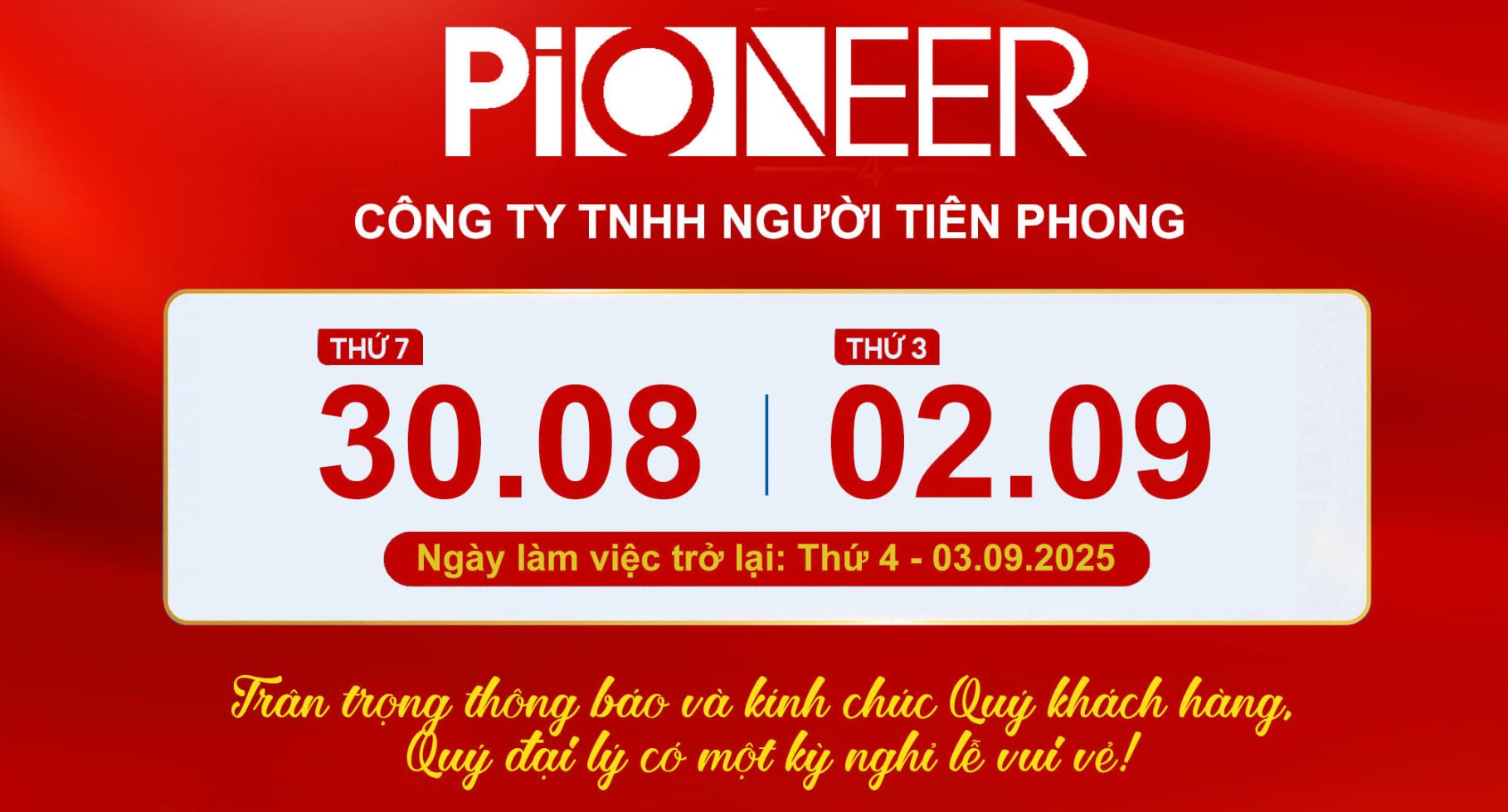 KYNKO Việt Nam Thông Báo Lịch Nghỉ Lễ Quốc Khánh 2/9/2025