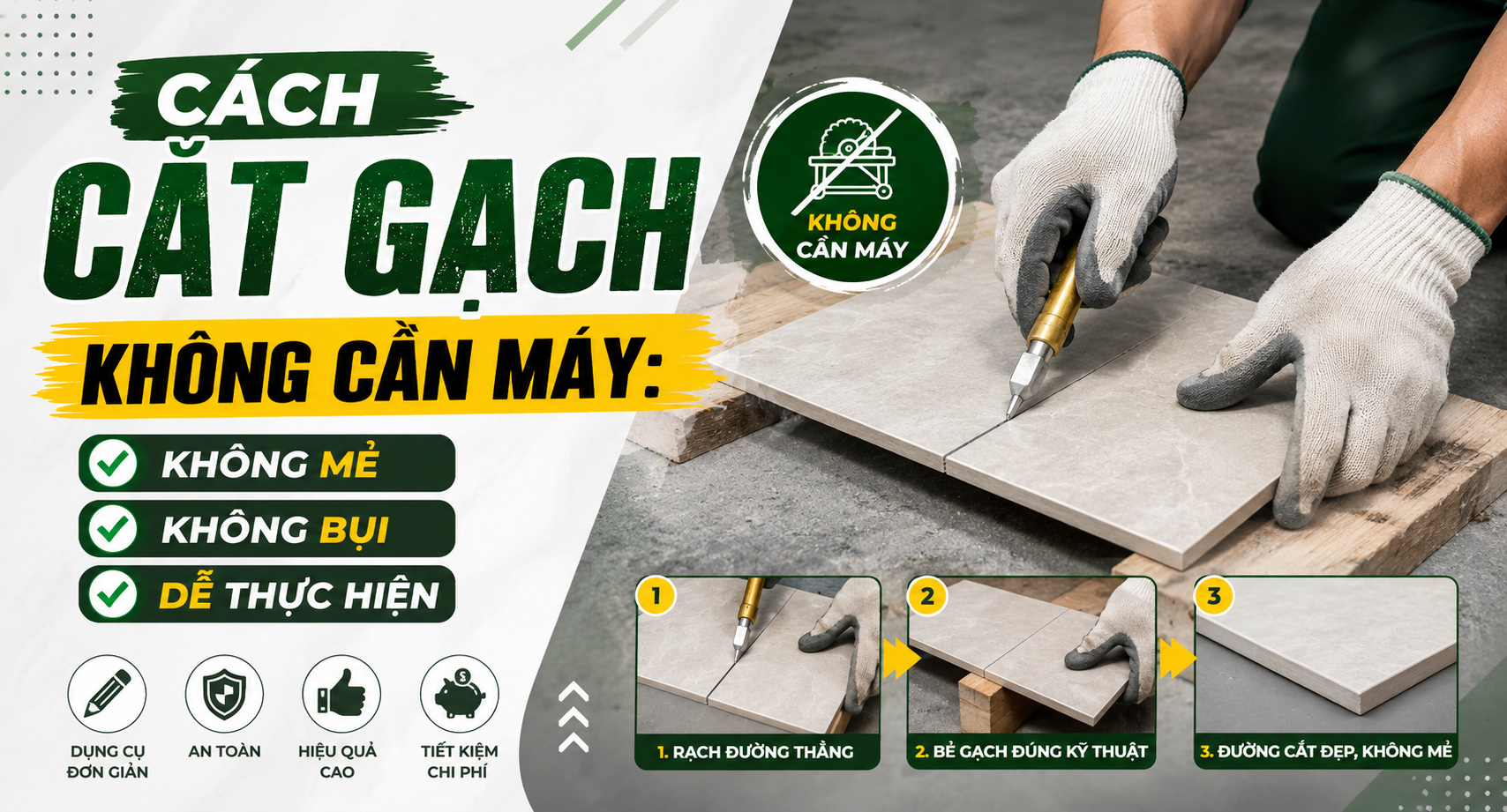 Cách Cắt Gạch Không Cần Máy: Không Mẻ, Không Bụi, Dễ Thực Hiện