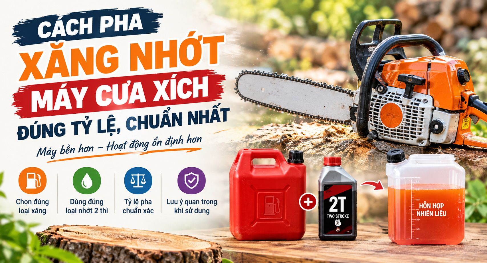 Cách Pha Xăng Nhớt Máy Cưa Xích Đúng Tỷ Lệ, Chuẩn Nhất