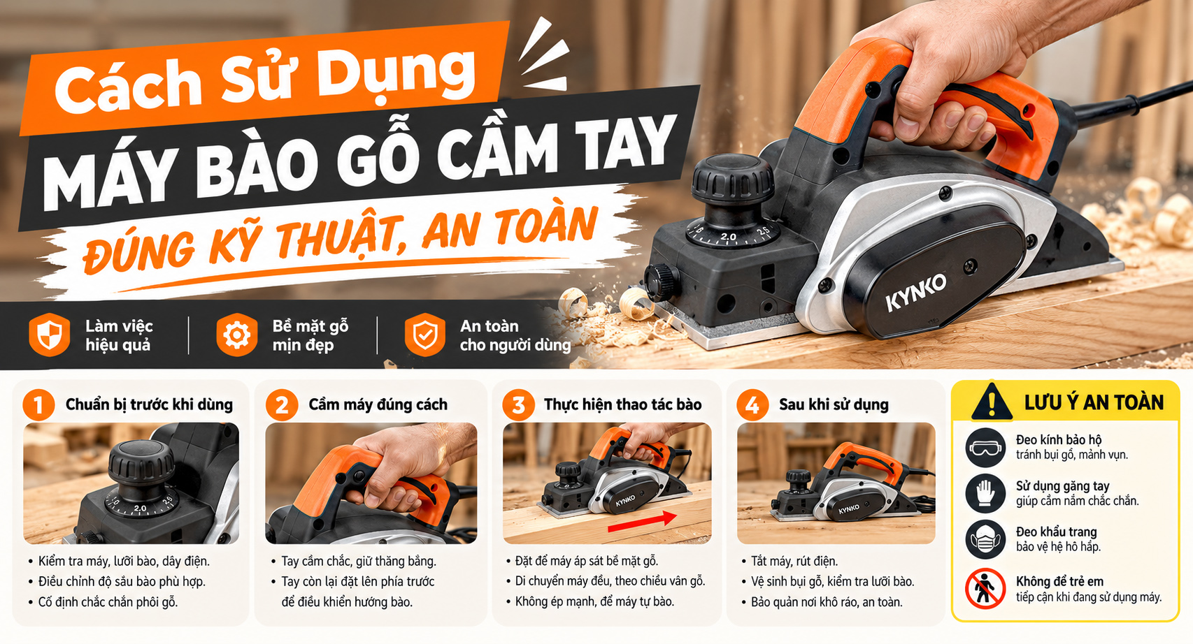 Cách Sử Dụng Máy Bào Gỗ Cầm Tay Đúng Kỹ Thuật, An Toàn