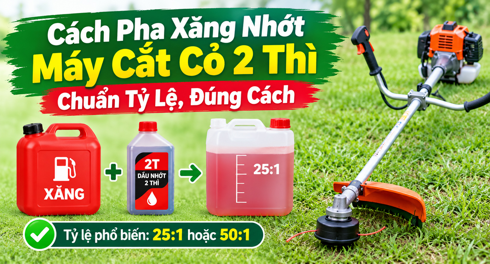 Cách Pha Xăng Nhớt Máy Cắt Cỏ 2 Thì Chuẩn Tỷ Lệ, Đúng Cách