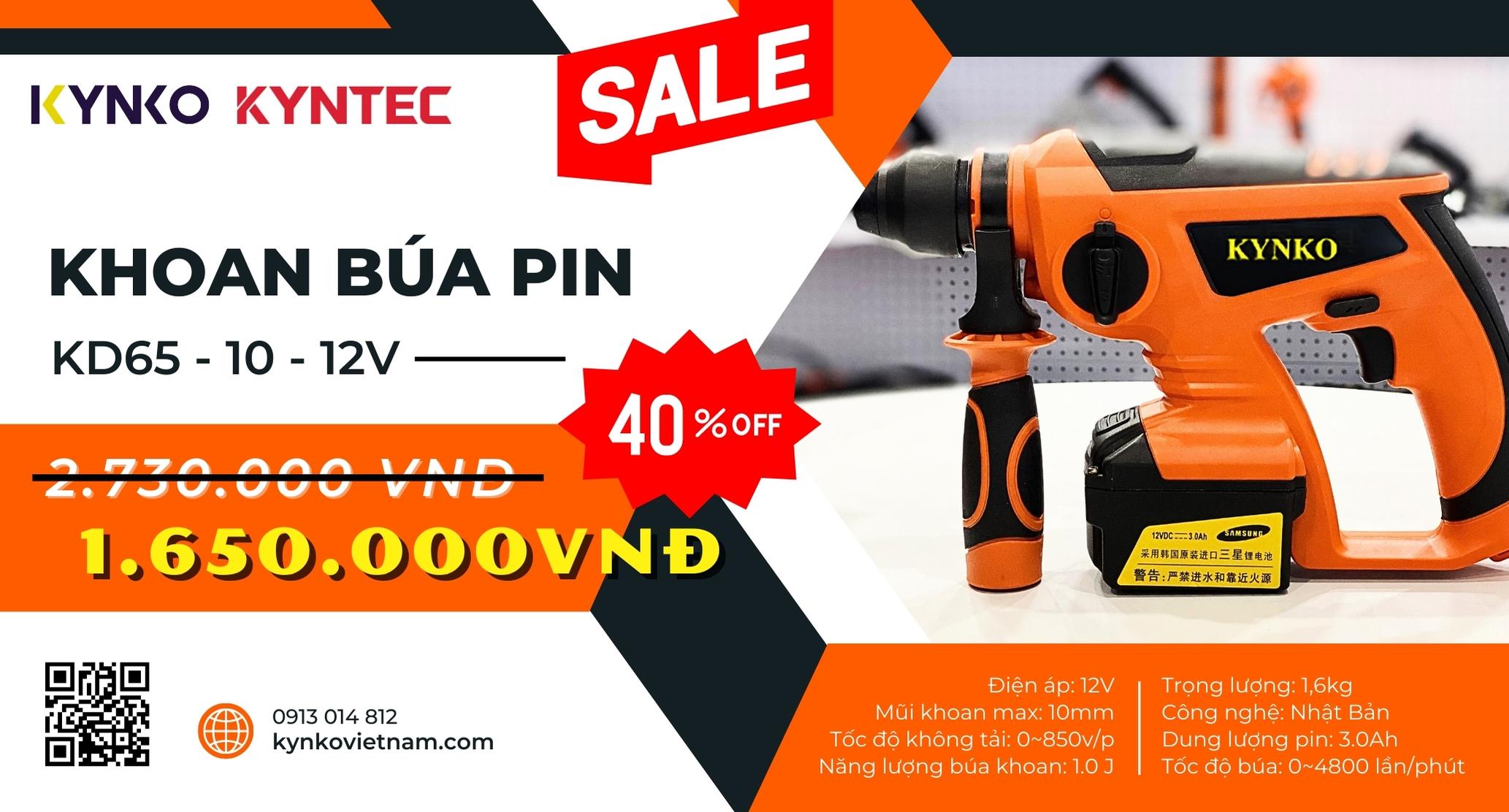 SALE UPTO 40% - KHOAN BÚA PIN KYNKO KD65 - 12V