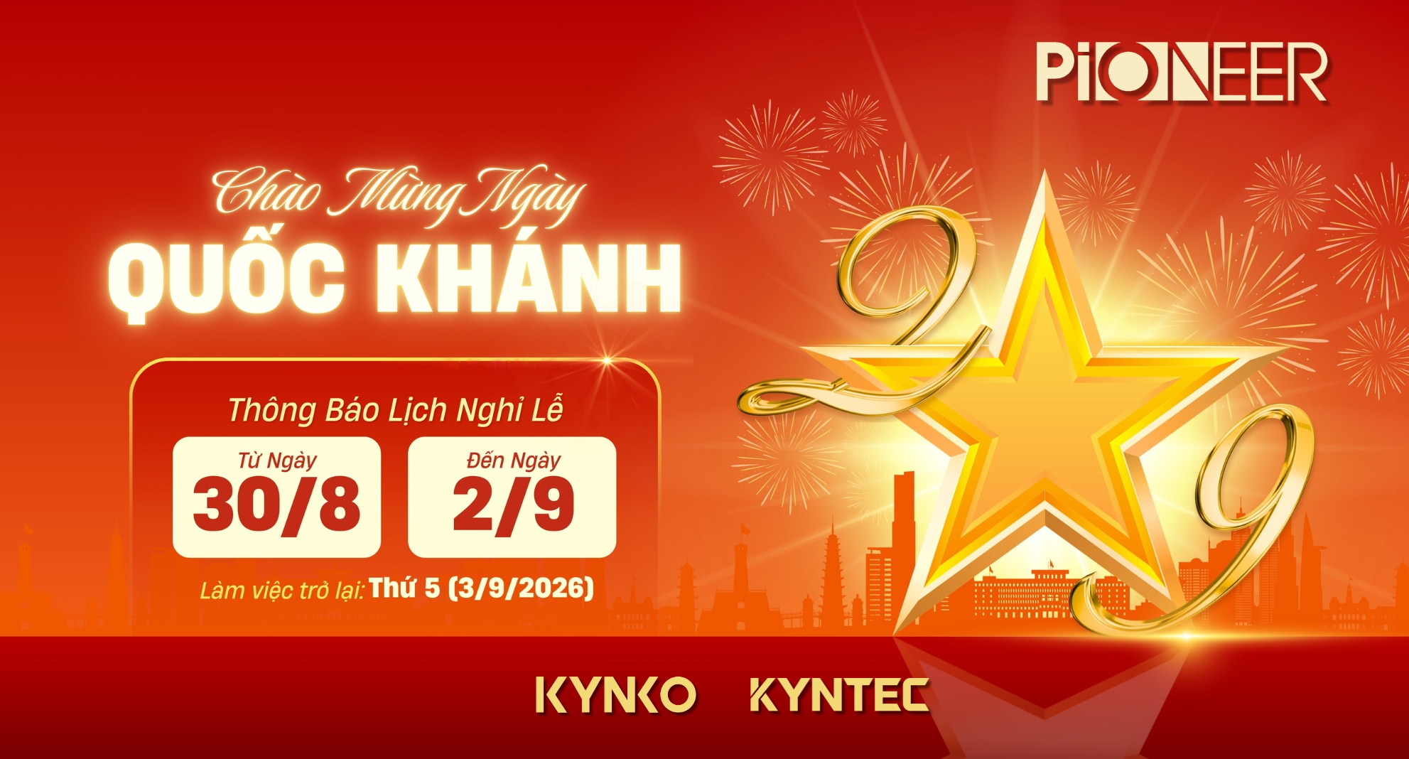 KYNKO VIỆT NAM THÔNG BÁO LỊCH NGHỈ LỄ QUỐC KHÁNH 2/9/2026