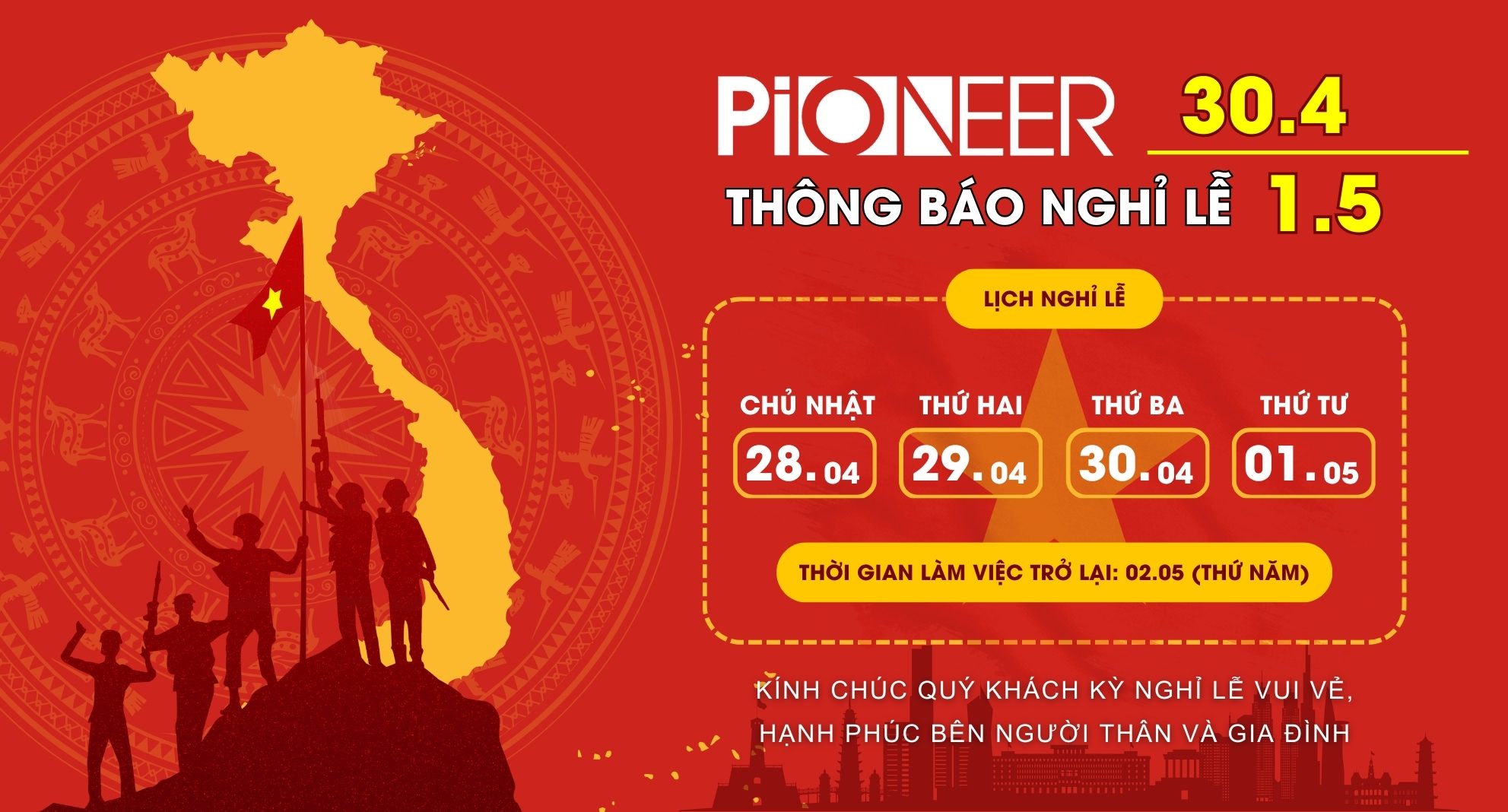 Thông Báo Lịch Nghỉ Lễ 30/04 - 01/05 Năm 2024