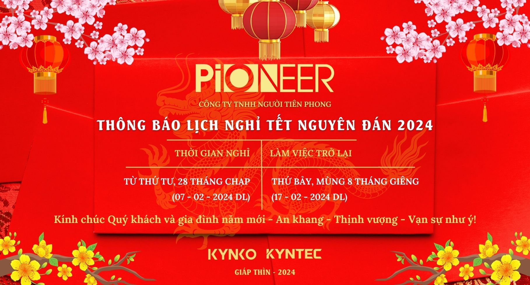 THÔNG BÁO LỊCH NGHỈ TẾT NGUYÊN ĐÁN 2024