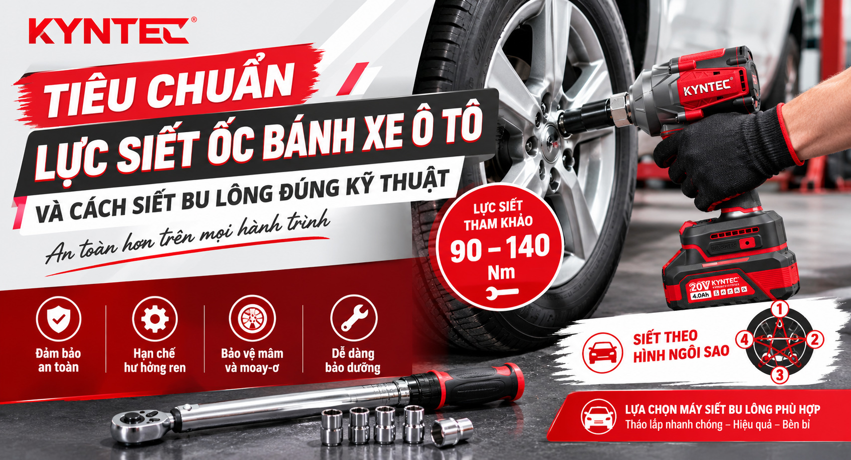 Tiêu chuẩn lực siết ốc bánh xe ô tô và cách siết bu lông đúng kỹ thuật
