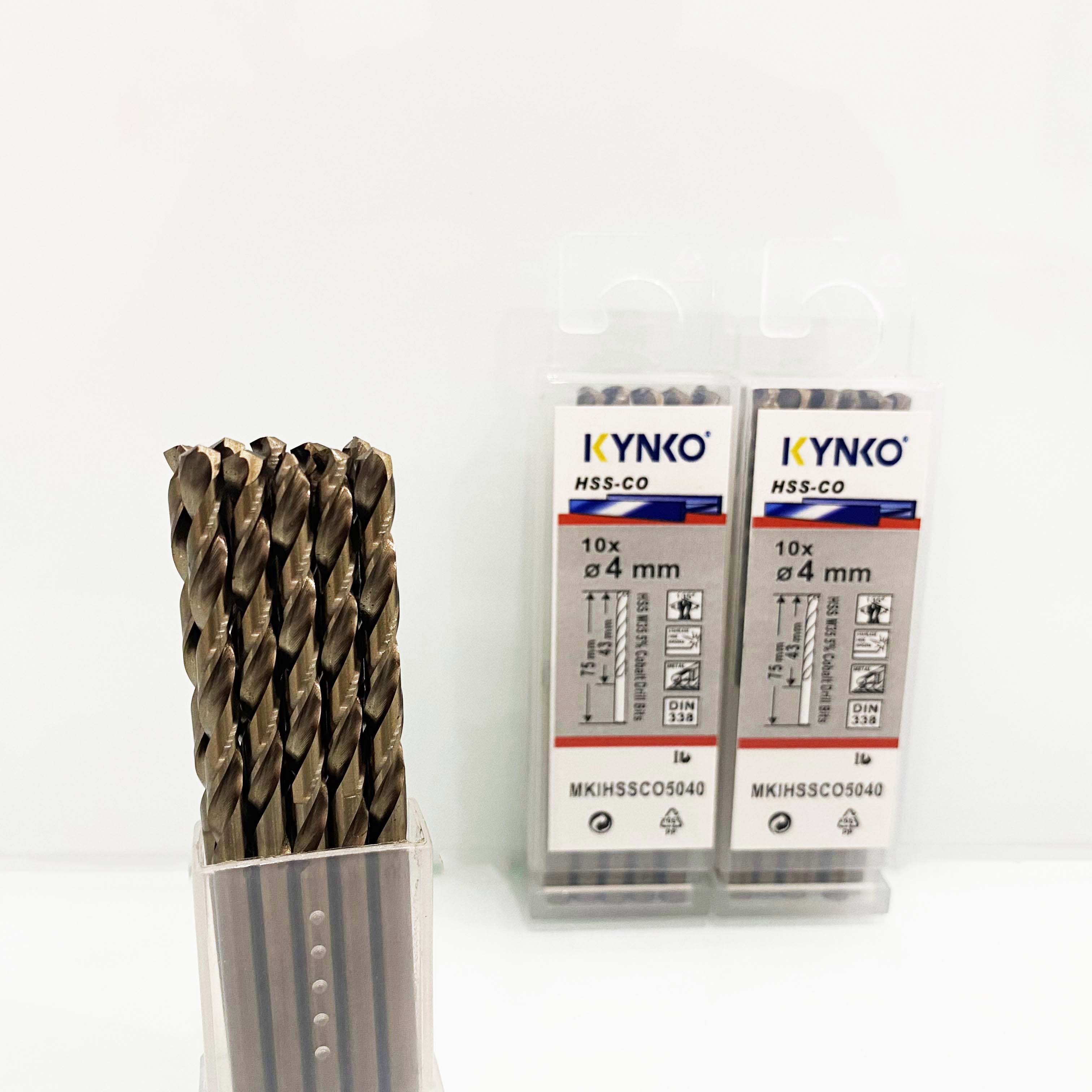Mũi khoan Inox HSS-CO5 Kynko 5% Cobalt Ø 4mm MKI-HSS-CO5-040 Coban (VỈ 10 CHIẾC)